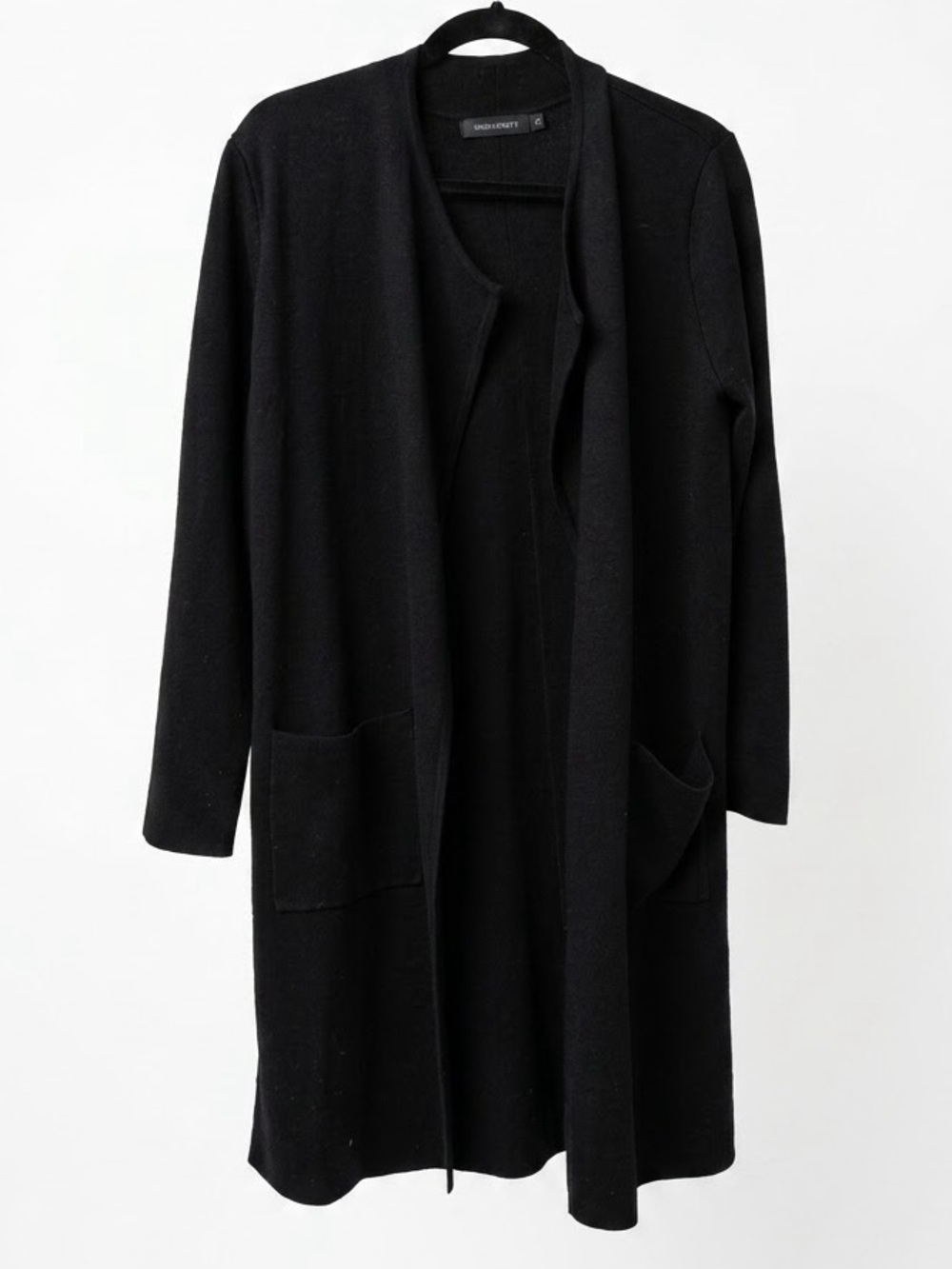 Merokeety Black Open-Front Long Cardigan with Pockets